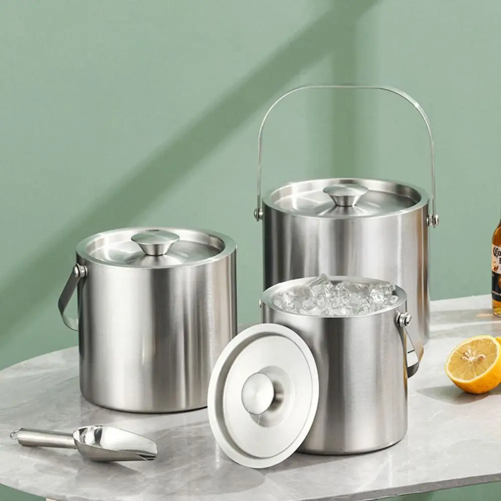 

Wine Barrel Stainless Steel Insulated Ice Bucket Double Wall with Lid Beer Cooler Bucket 1.4/2/3 L Chilling Beer Container Party