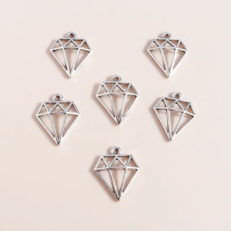 Leslie 50pcs 16x19mm Simple Hollow Gemstone Shaped Charms Pendants for Bracelet Necklace Earrings DIY Jewelry Making Findings