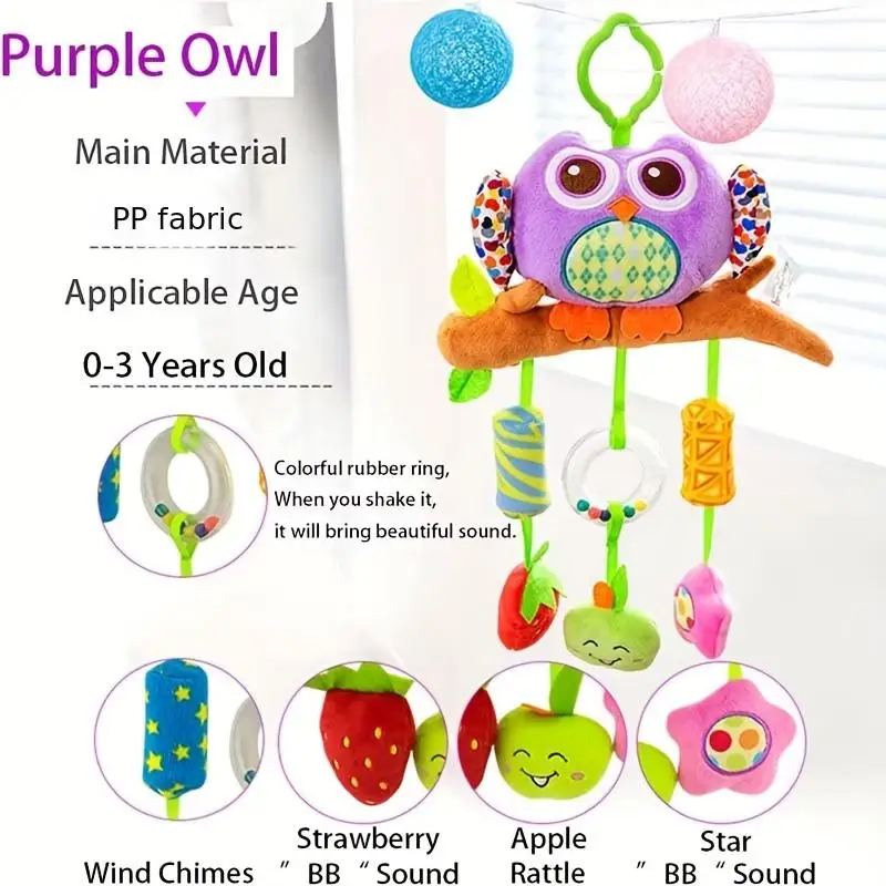 ของเล่นเขย่ารูปนกฮูกน่ารักพร้อมที่กัด - เหมาะสำหรับเด็กอายุ 0-3 ปี - ของเล่นแขวนเปลและรถเข็นเด็ก