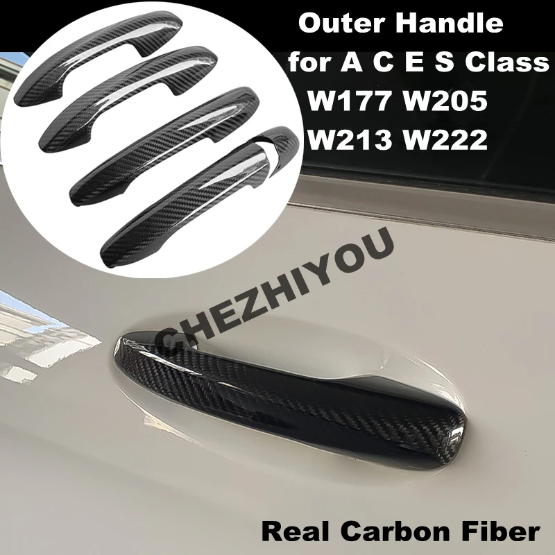 

Real Carbon Fiber Car Outer Door Handle Stickers Covers Trim For Mercedes Benz A C E S Class W177 W205 W213 W222 LHD Exterior