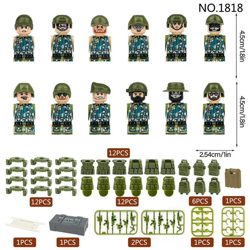 

No.1818 Army Special Force Minifigs SWAT Soldiers Mini Dolls Figures MOC Building Blocks Bricks Accessories Assemble kid's Toys