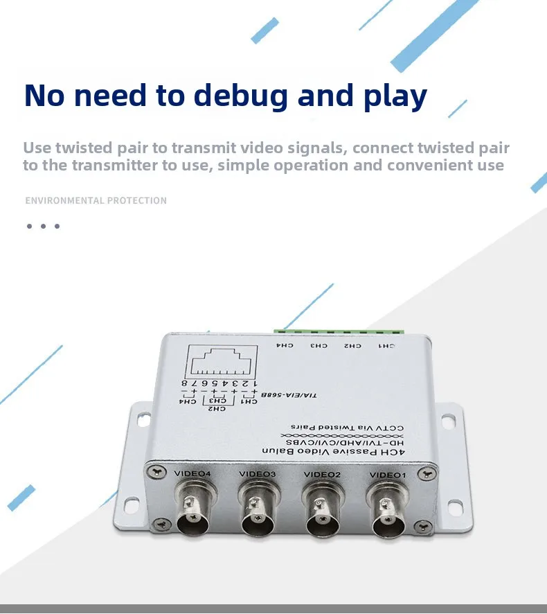 CVI/TVI/AHD Passive Transceiver 4Channels Video Balun Adapter Transmitter BNC Cable 720P 1080P