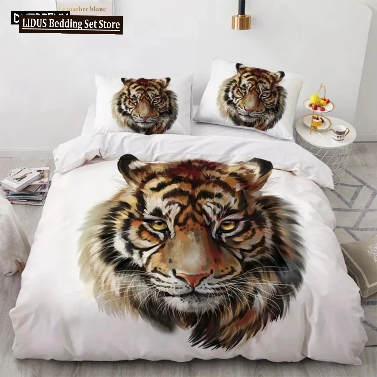 

3D Animal Tigers Bedding Set 2/3PCS Soft Microfiber Queen King Twin Size Duvet Cover Set With Pillowcases Teens Boys Duvet Cover