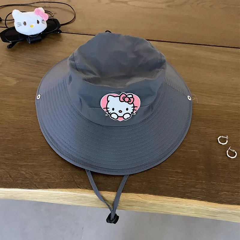 Sanrio Hello Kitty Cartoon Sweetheart Mountaineering Hat Outdoor Camping Sunshade Fisherman Hat Fisherman Girl Festival Gifts