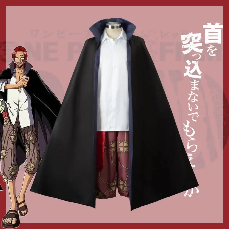 Anime Film Red Shanks Cosplay Costume pour Adultes Hommes, One Piece Tralike Coat, Full Outfit, Halloween Party, Red Hair Pirate