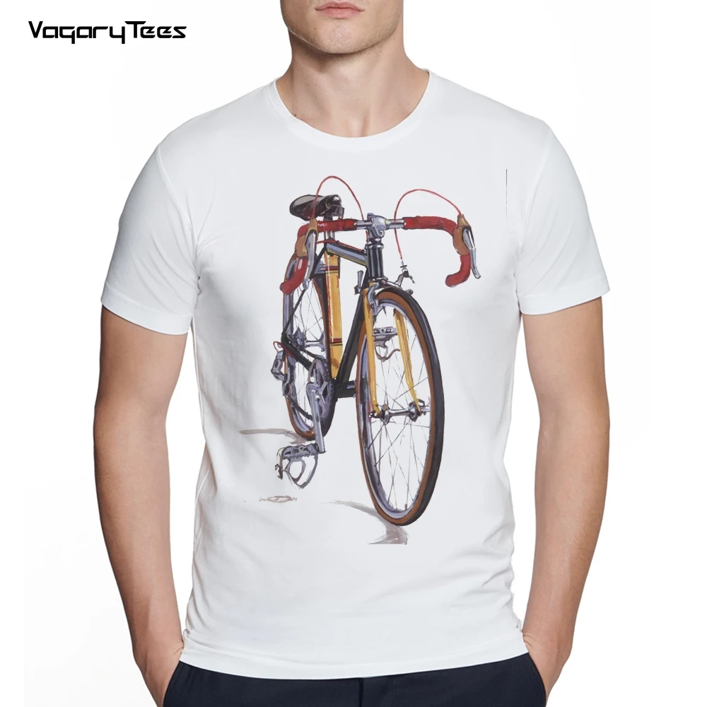 Bike Art T-Shirt Classic Fixed Gear Bicycle Shirt Summer Fixie Cycling Print Men's Short Sleeve Boy Casual Tops White Tees