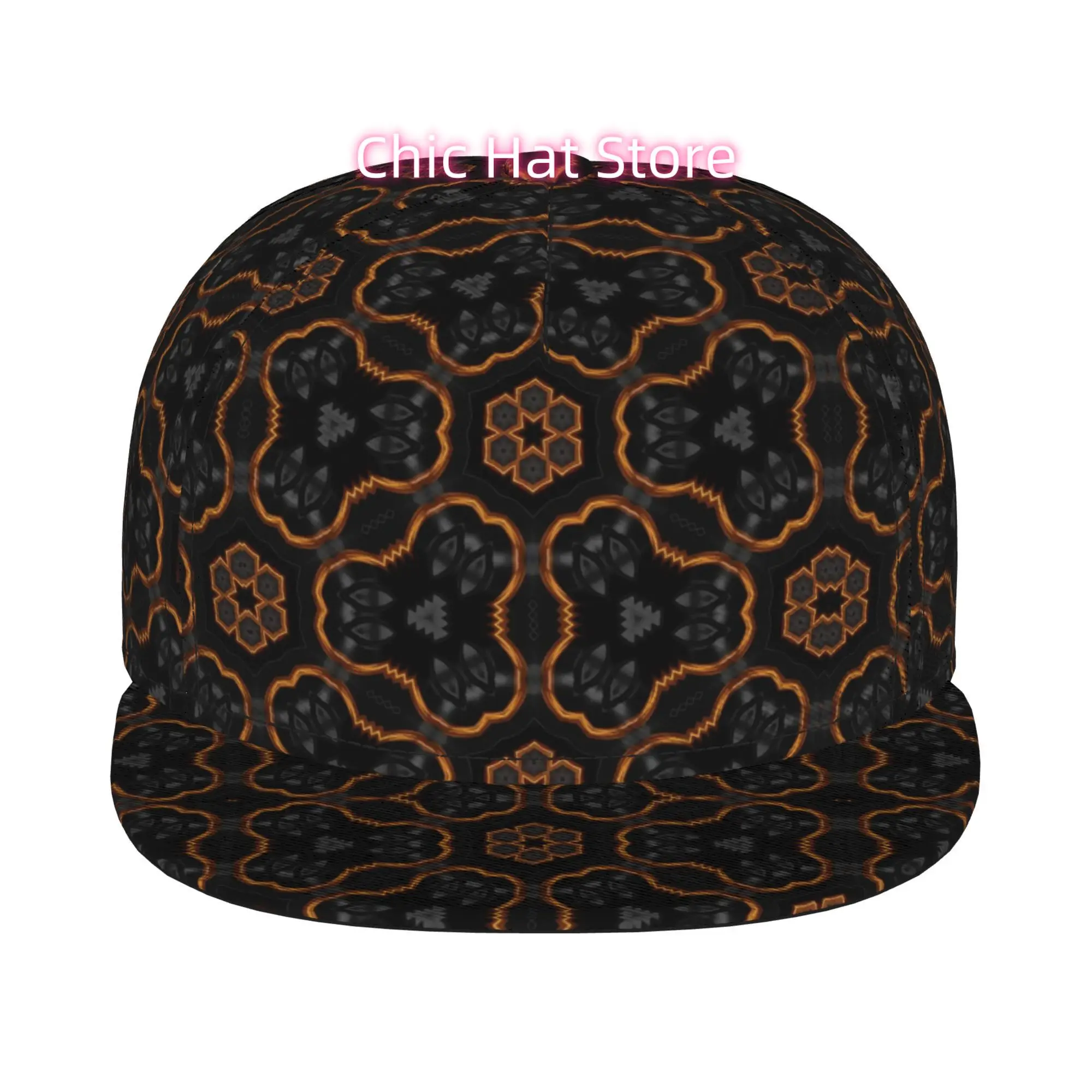 1pc Gilded Obsidian Fully Printed Hip-hop Caps, Baseball Caps, Stylish Flat-brimmed Baseball Cap, Trucker Cap, Unisex Baseball