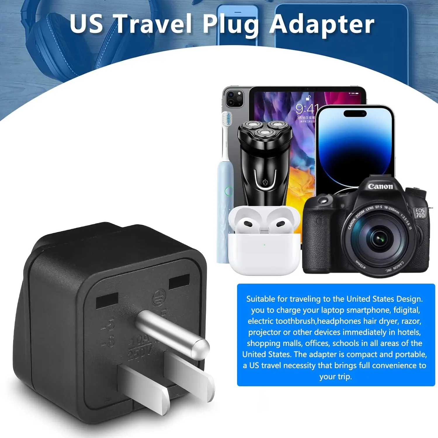 Adapter wtyczki z Europy do USA, 2-pakowy adapter wtyczki z Wielkiej Brytanii do USA, uniwersalny do amerykańskiego adaptera wtyczki, odpowiedni do UE/UK/AU/CN/JP/