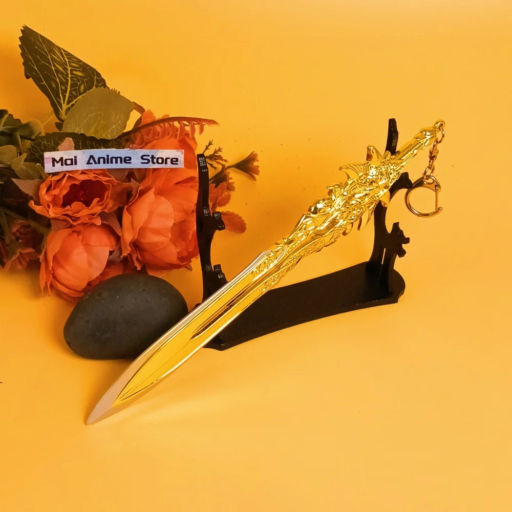 Katana de Metal dorado de 7,8 pulgadas, cuchillo Ninja japonés Real, espada Kratos, hoja de Anime Original, Dios de la guerra, Katana, sable samurái, juguete para regalo