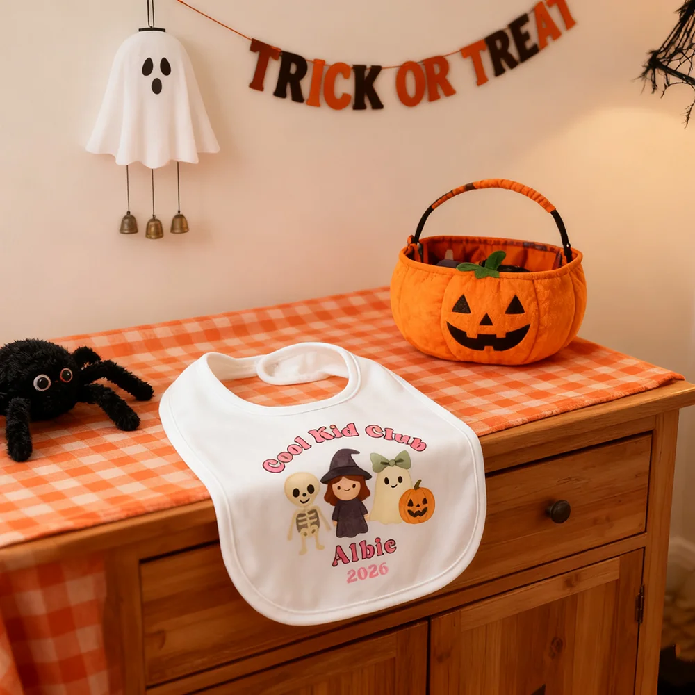 مخصص الطفل الأولى هالوين مريلة الهيكل العظمي الساحرة الأطفال بنين بنات هالوين الخريف ديكور الحفلات الوليد الزي مريلة استحمام الطفل #1