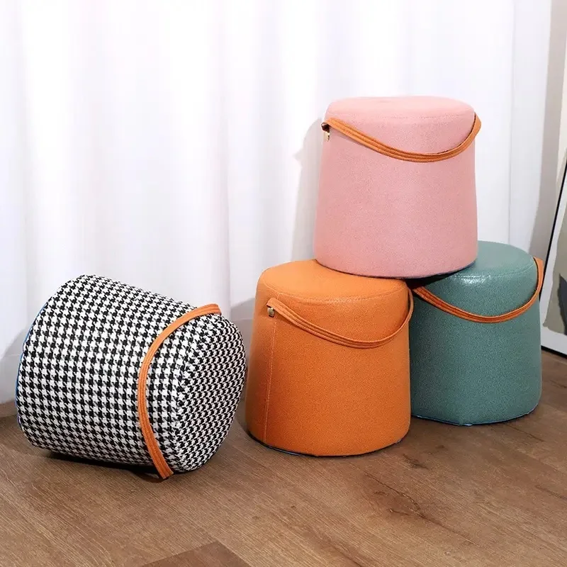 Portable Small Stool  Household Door Shoe - changing Stool Houndstooth Small Stool  Bucket - shaped Living Room Sofa Footstool f