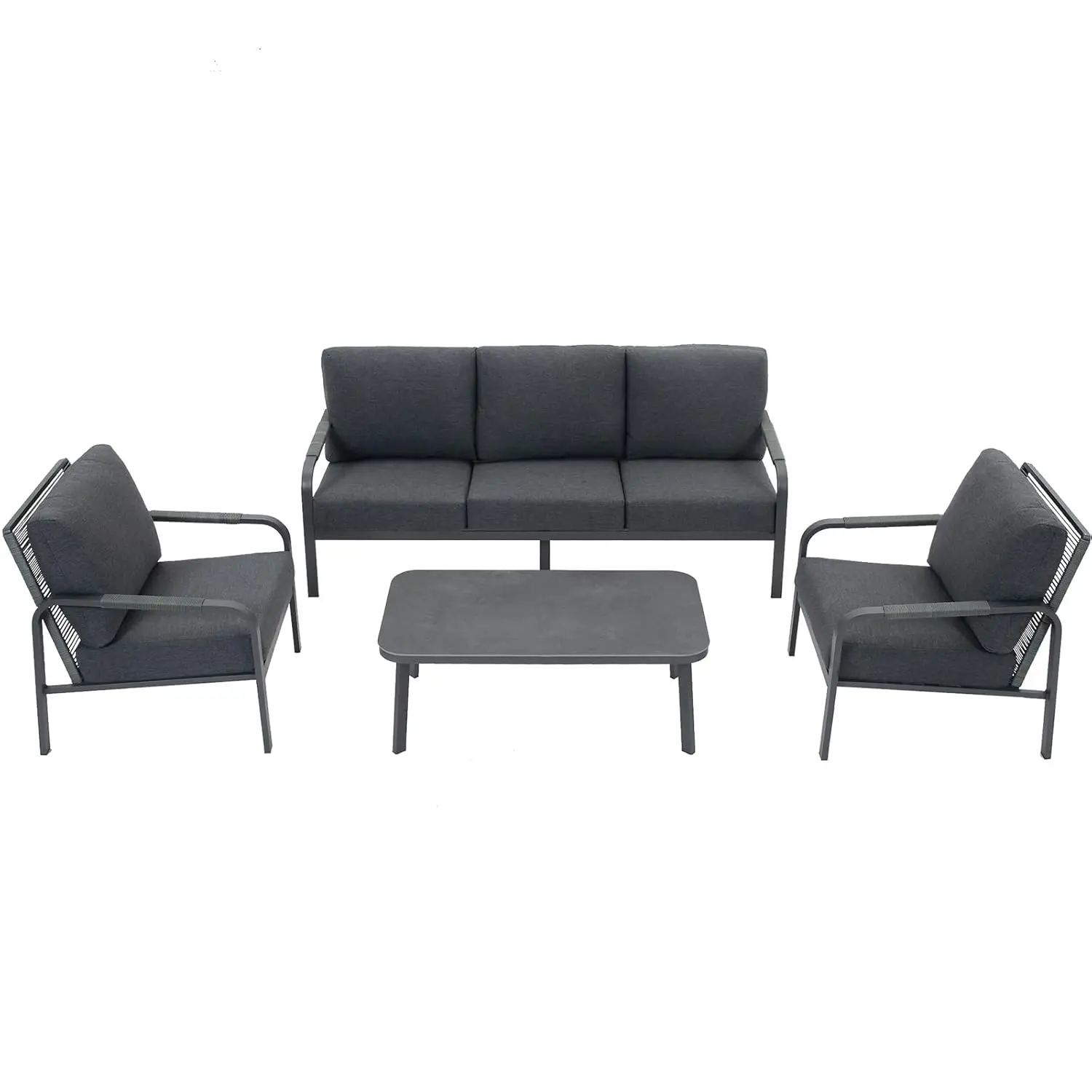 

4-Piece Aluminum Outdoor Sofa Set with Coffee Table – 3-Seat Sofa and Rattan-Style Backrests, Perfect for Patio,, Customized