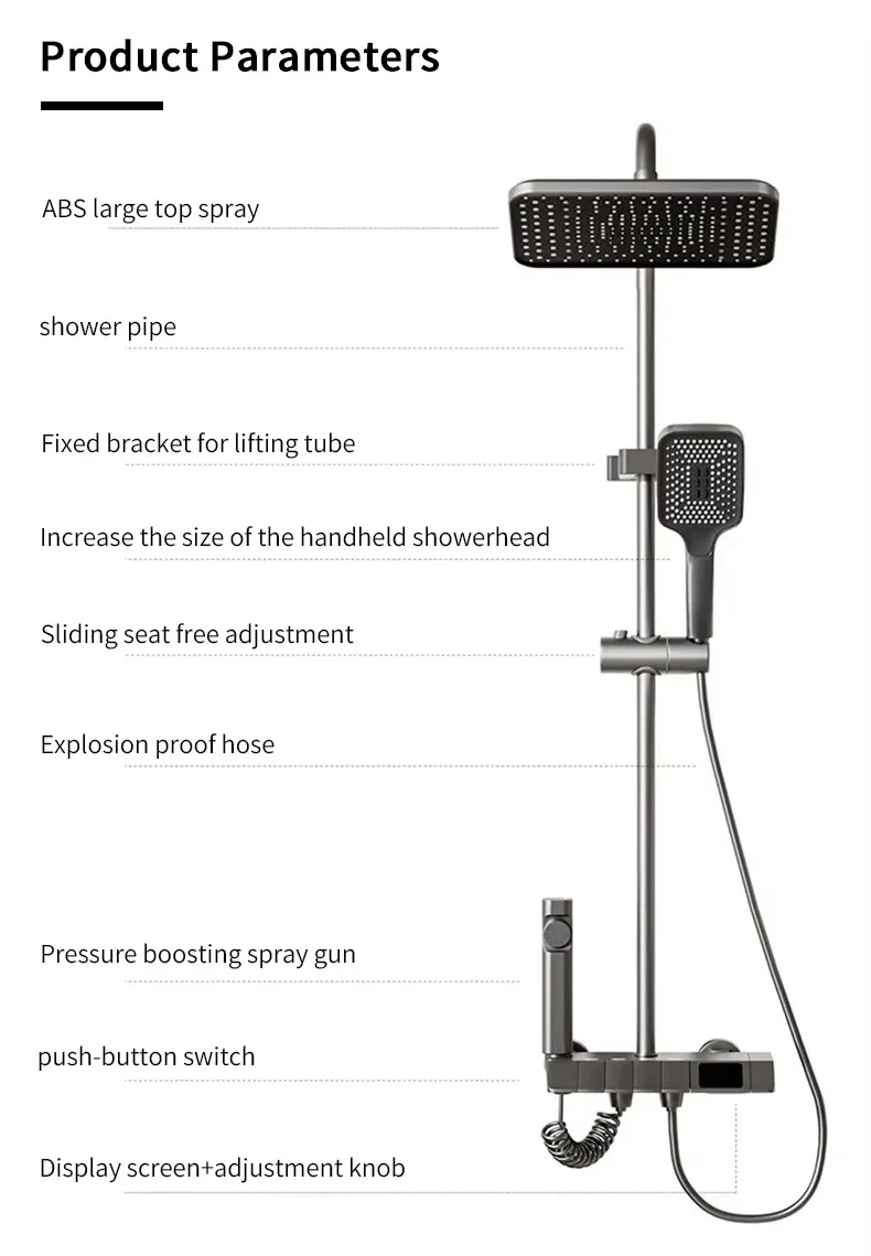 Smart Wall Mounted Piano Key Digital Display Soft Rain Massage Shower Mixer System Set - view 6