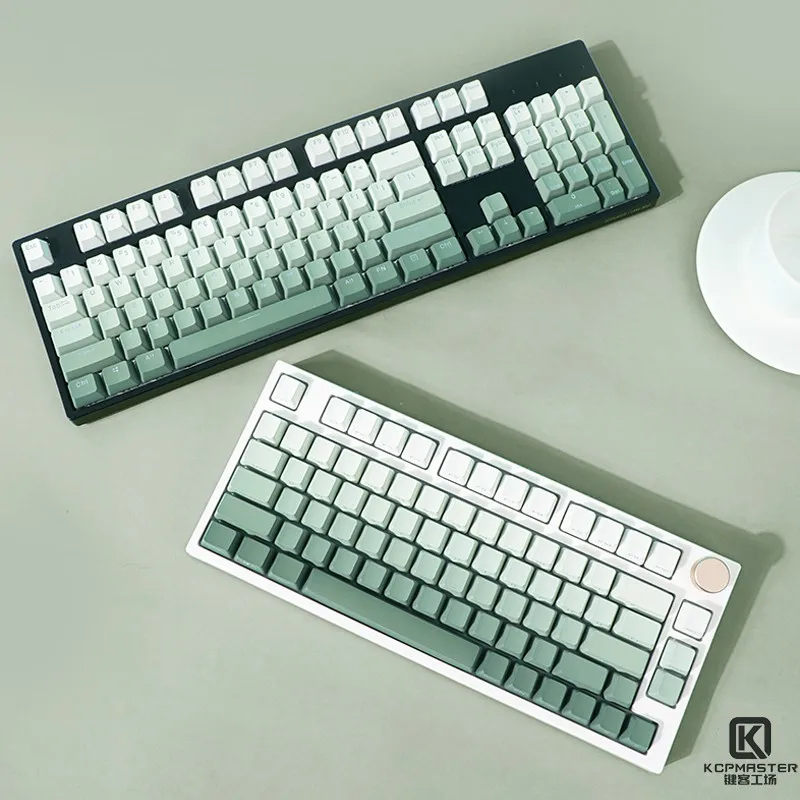 

134 Keys Green Gradient Keycaps OEM Backlit PBT Win Mac Side Seaweed Top Print GK61 68 75 80 96 98 100 Mechanical Keyboard