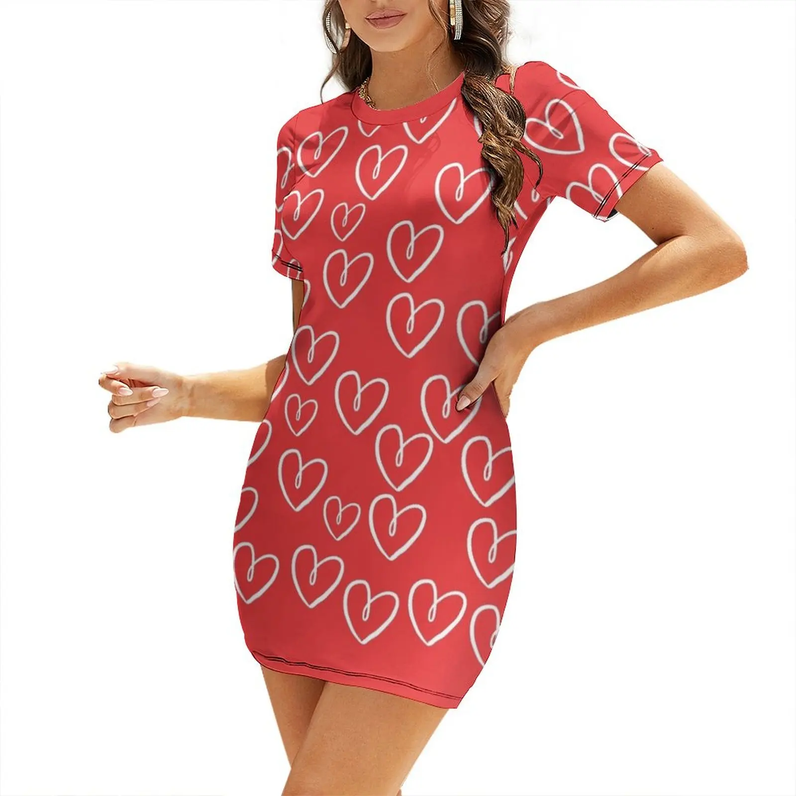 

Red heart Short Sleeved Dress elegant dresses for women wedding guest dress 2025 Dress