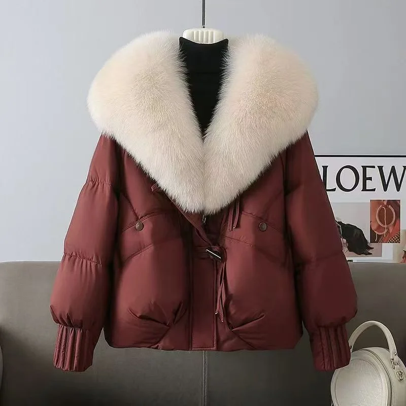 

Large Plush Fur Collar Short Fashion Cotton Jacket 2025 Winter New Temperament Button Loose Top European Long Sleeved Warm Coat