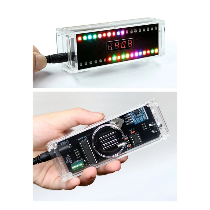 DIY Digital Clock Kit Voice Control Music Spectrum Display RGB LED Soldering Project Practice Solder Diy Electronic Kit