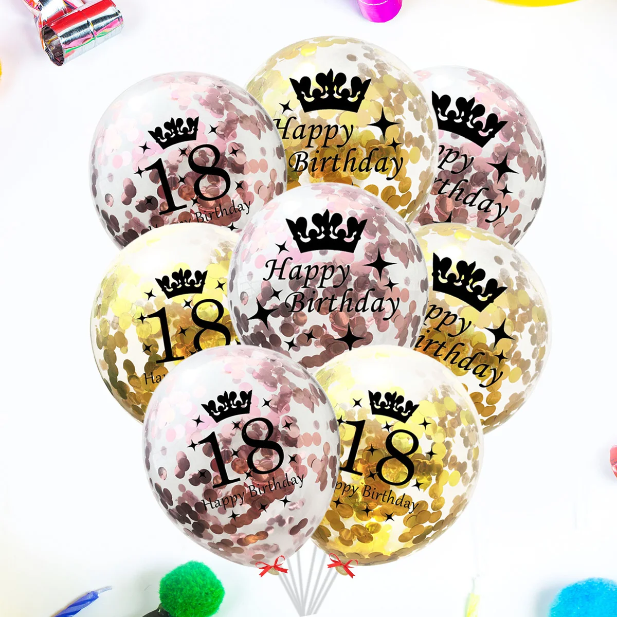 20 قطعة 18th عيد ميلاد بالونات النثار شفافة اللاتكس 12 بوصة زينة الحفلات ارتفع الذهب تاج 18 زينة عيد الميلاد