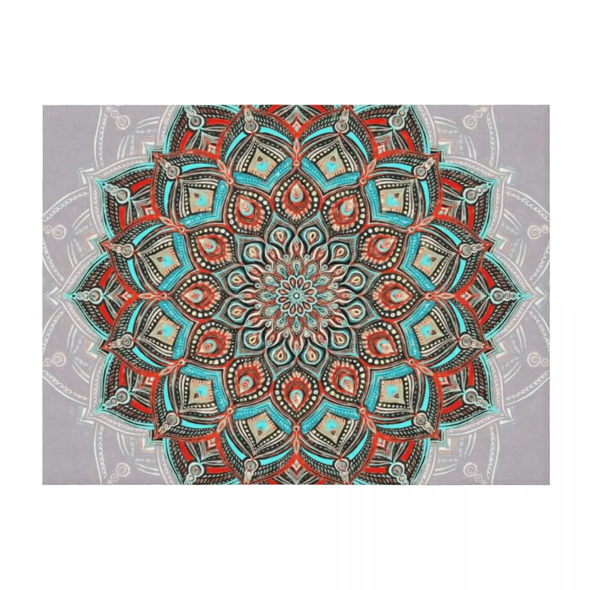 

Teal, Red and Black Boho Painted Mandala Throw Blanket Flannel Decorative Beds Cute Travel Blankets