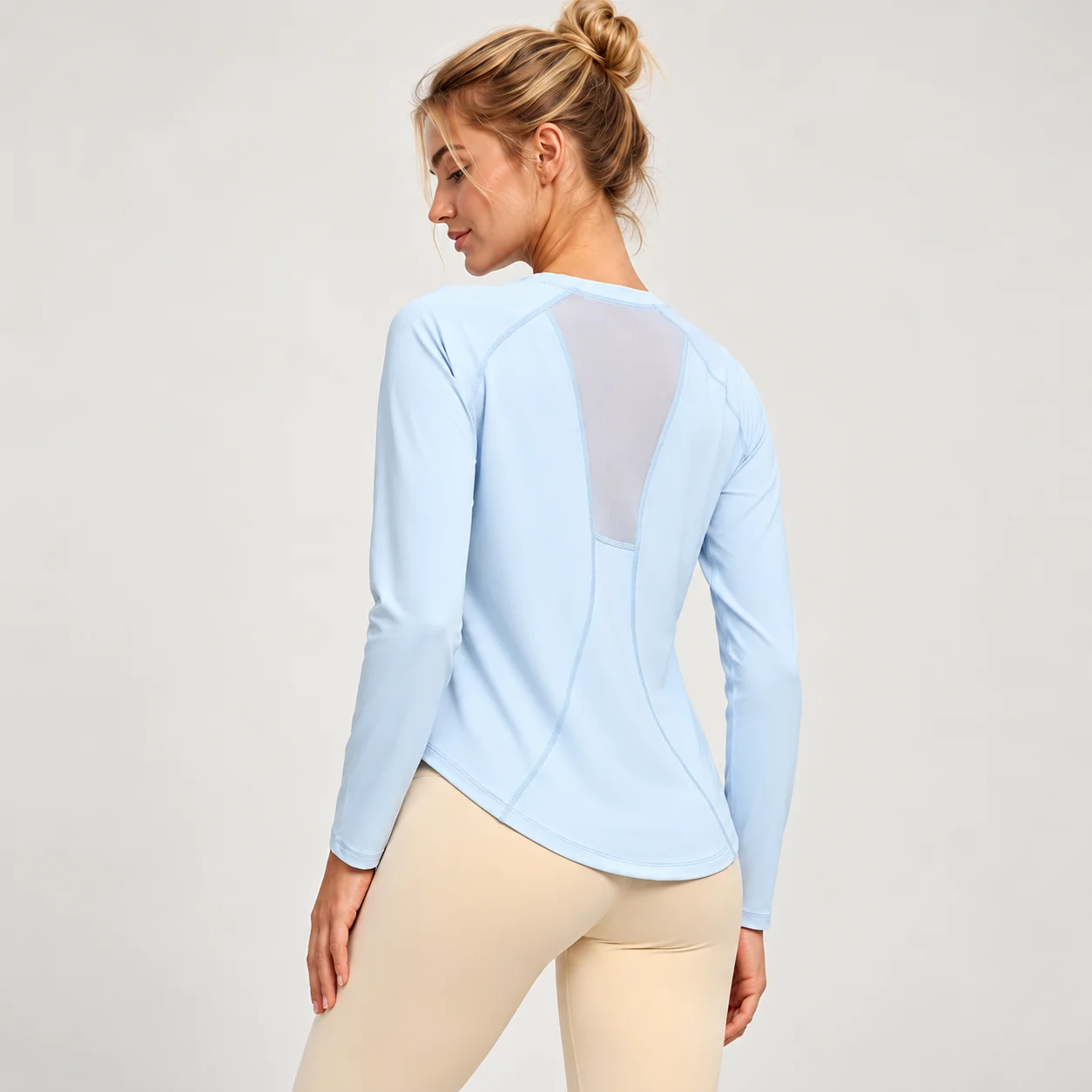 EOENKKY Women Long Sleeve Workout Shirt Back Mesh Yoga Top Loose Fit Running Sports Tee Breathable Athletic Training Activewear