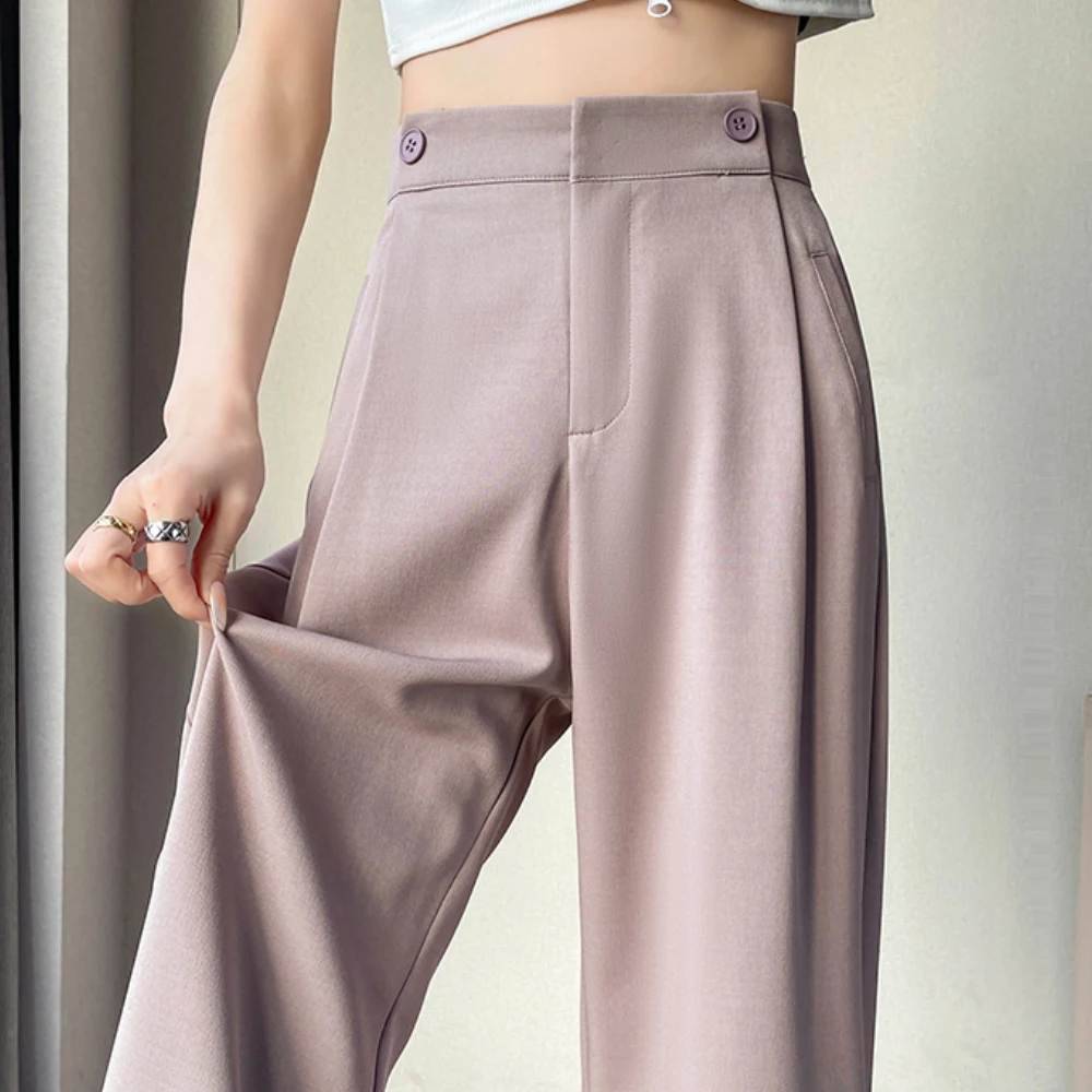 

Woman's Trousers Fashion Spring Summer Wide-leg Pants Buttons Solid Color High Waist Office Lady Straight Suit Pants Trousers