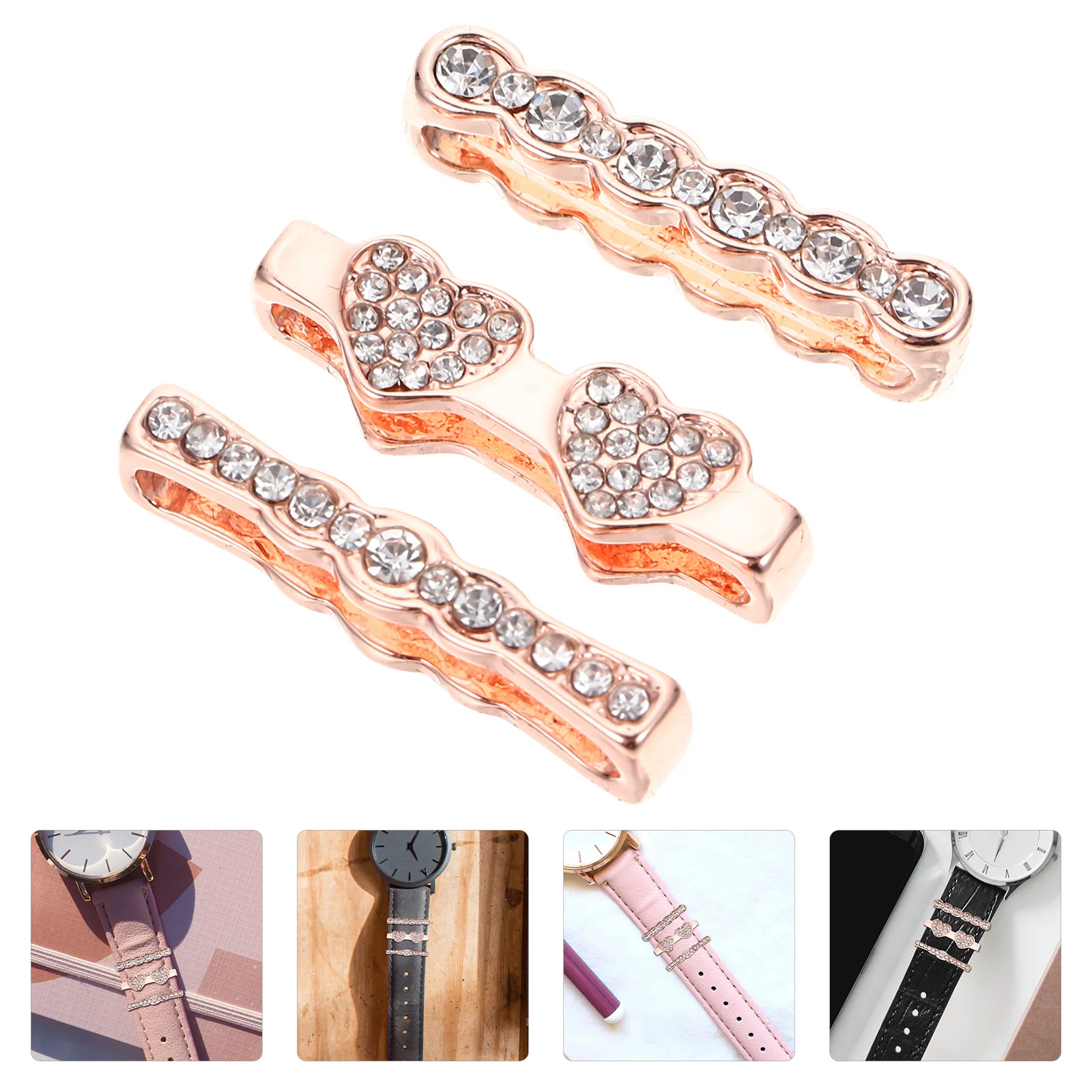 

3Pcs Heart Decorative Watch Strap Charms Alloy Mini Watchband Rings Durable Smartwatch Band Accessories Watch Strap Ring Loop
