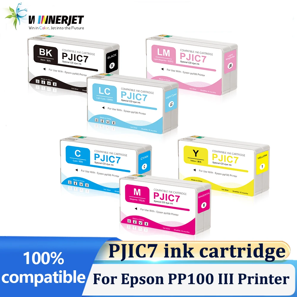 Winnerjet PP100 III Ink Cartridge PJIC7 Ink Cartridge with CD Dye Ink with One Time Use Chip For Epson PP100 III Printers
