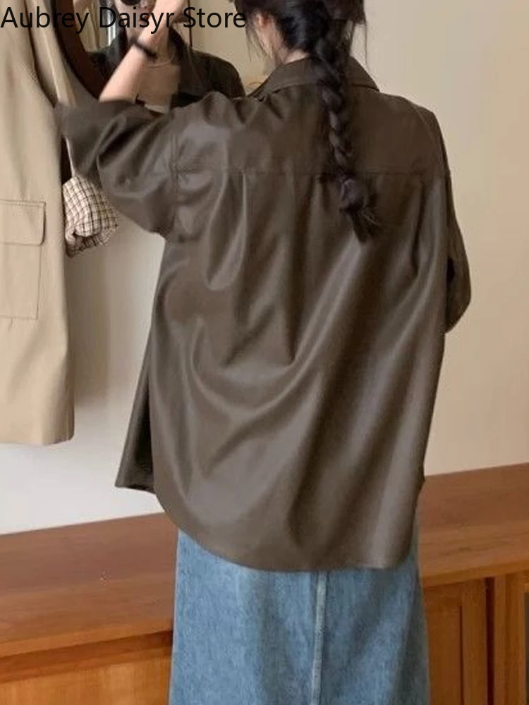 Jaqueta de couro marrom para mulheres, blazer de couro falso, Parkas casual coreano, jaqueta fina de motociclista moto streetwear punk, verão, nova