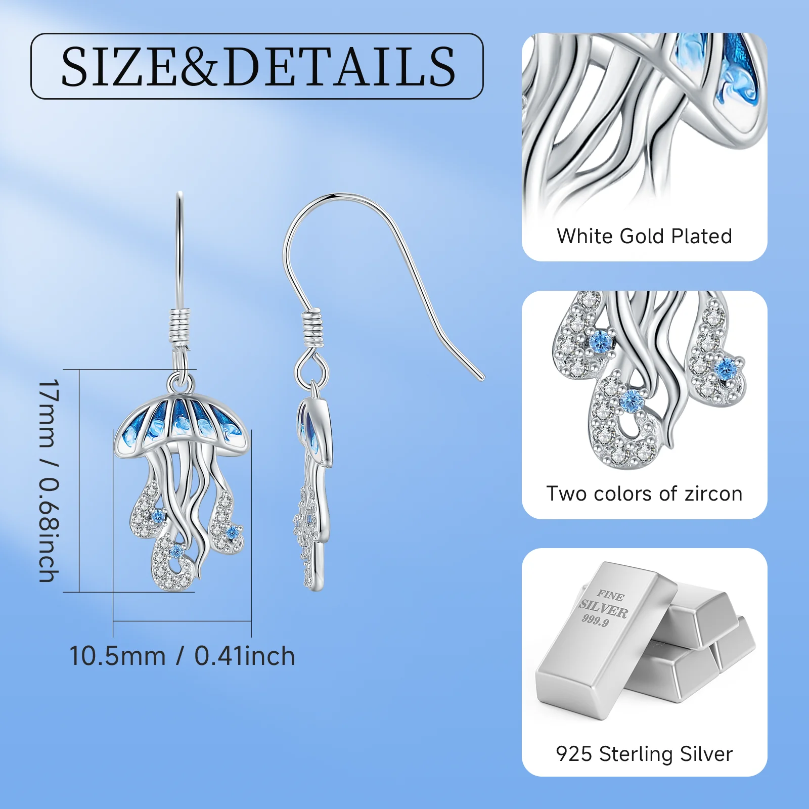 925 Sterling Silver Ocean Jellyfish Cute Animal Gradient Enamel Stud Earrings Jewelry Birthday Christmas Gifts for Women Girls