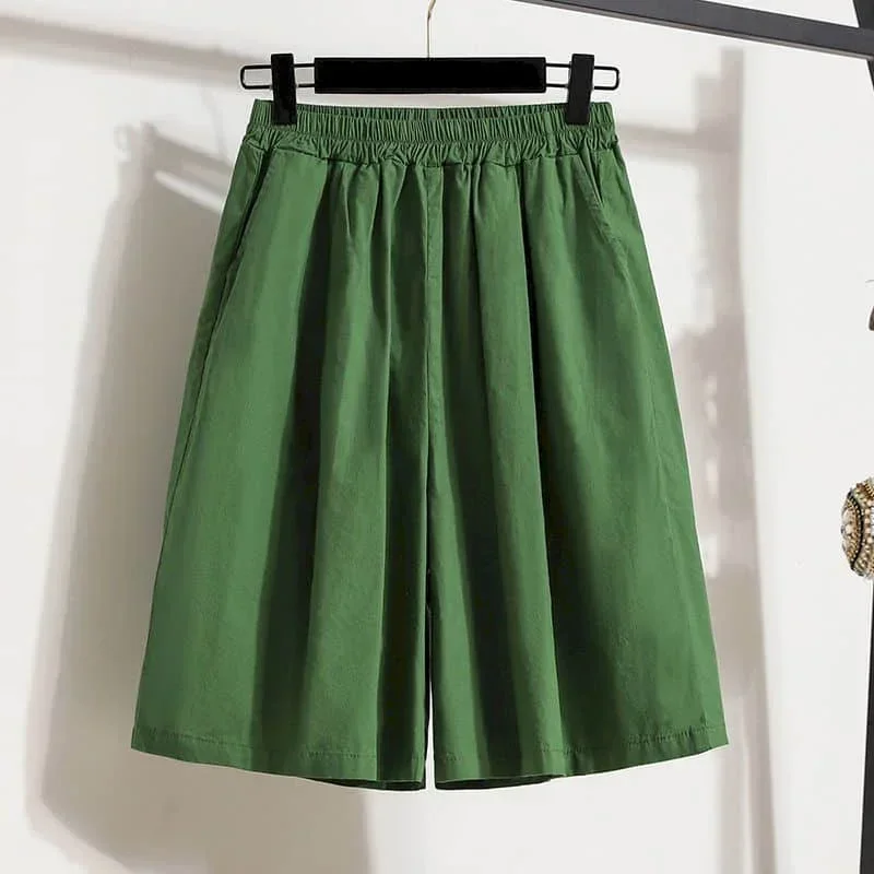 

Pop Summer Shorts For Women Casual Loose Elastic Waisted Wide Leg Shorts Vintage Solid Harajuku Five-point Pants Women Clothing