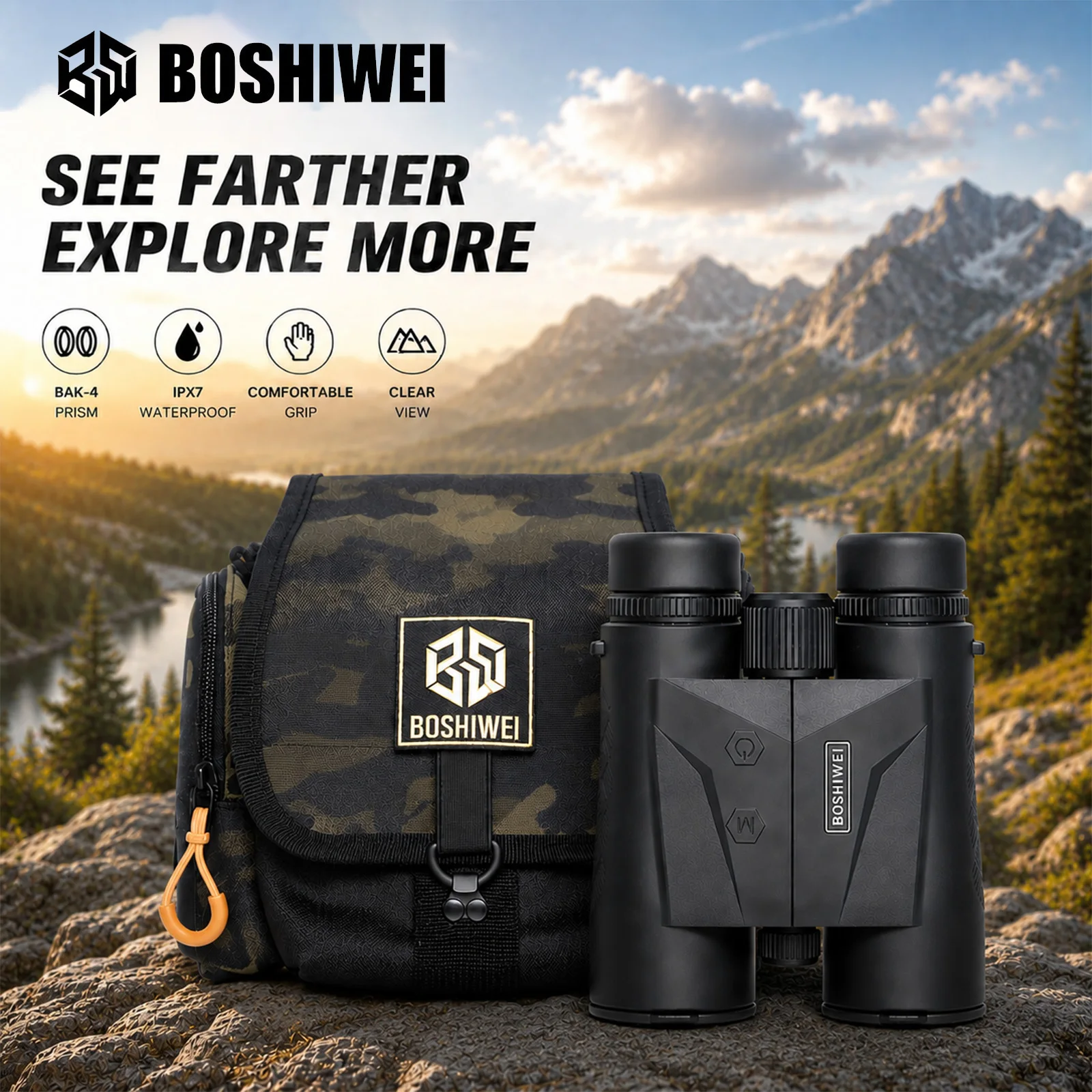 

BOSHIWEI 10x42 Powerful Binoculars with Laser Rangefinder Magnesium Alloy Material for Wildlife Watching and Outdoor Measuring