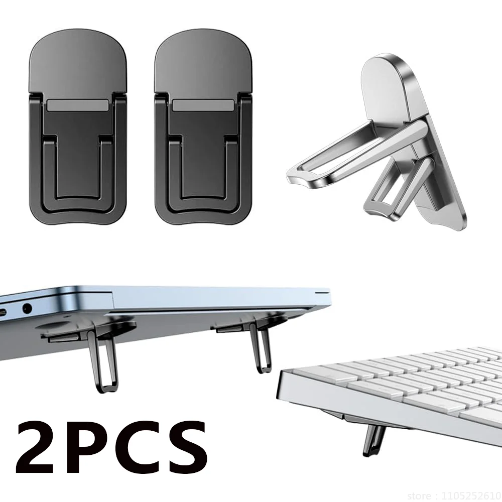 2Pcs Mini Foldable Laptop Stand Portable Computer Keyboard Riser with 2 Adjustable Angles Self-Adhesive Invisible Notebook Stand