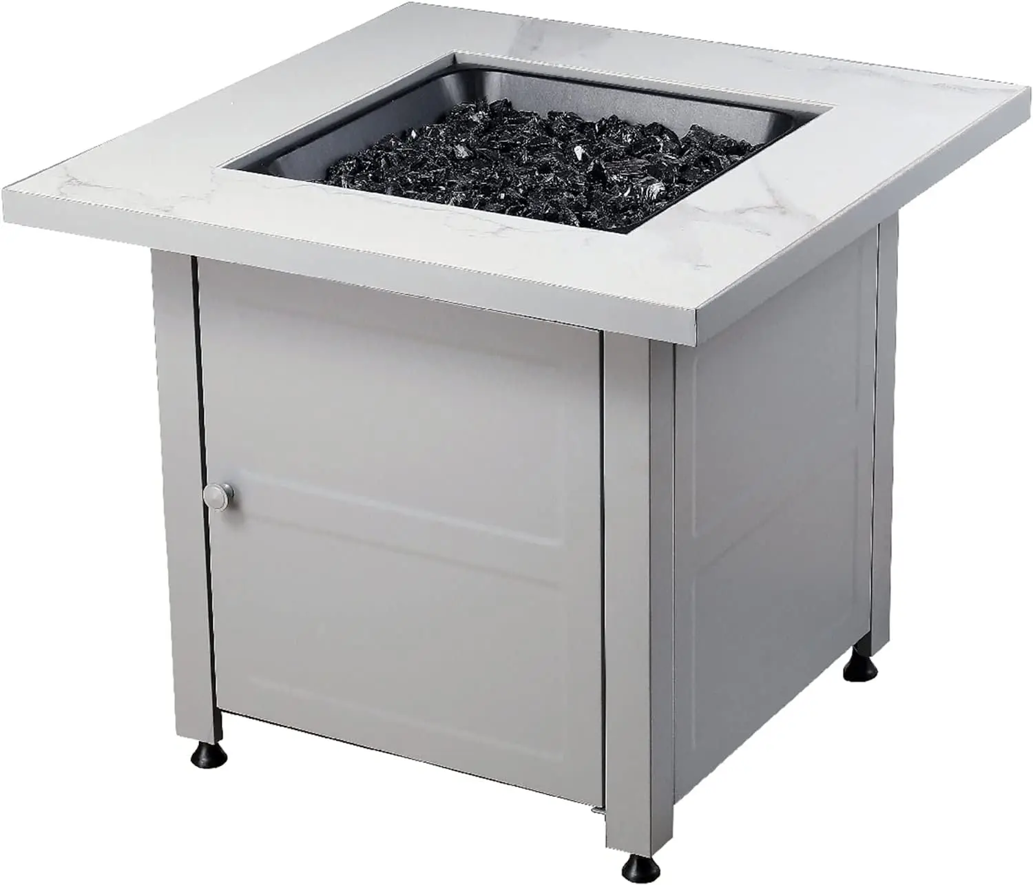 Square Gas Firepit with Faux Marble Mantel & Stamped Steel Base, 30 Inch Outdoor Patio Heater, Customized