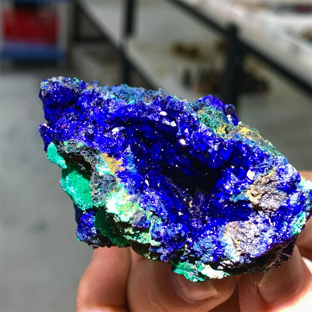 

Natural blue copper ore azurite, original stone specimen, mineral crystal, ornamental, home decoration