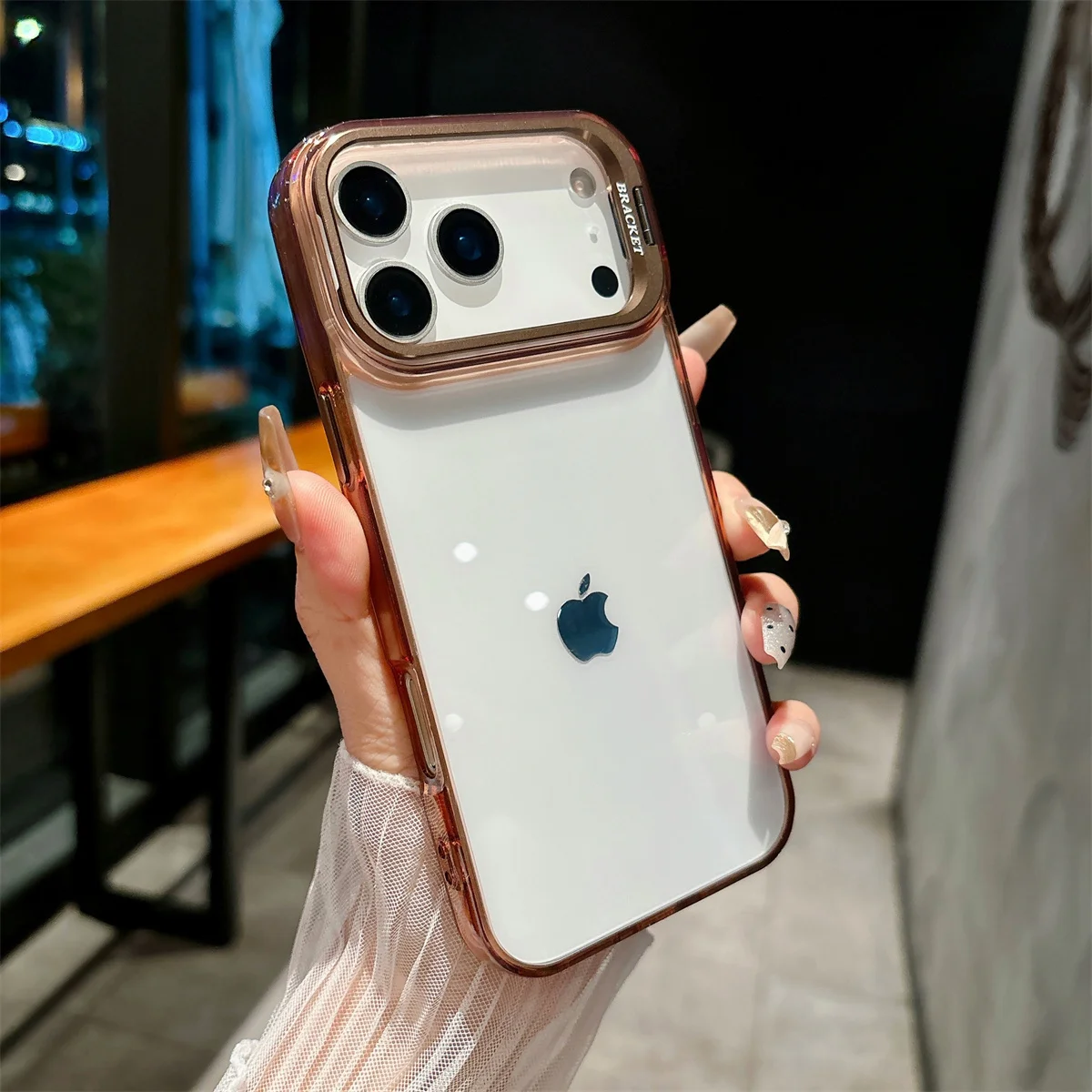 Transparente Hartschalen-Handyhülle für iPhone 18 17 Air 16 15 Plus 14 13 12 Pro Max mit Metallhalterung, Stoßfeste Schutzhülle – Detail 1