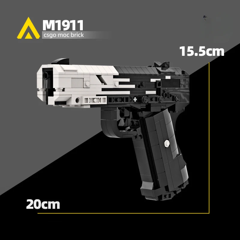 MOC-bloques de construcción impactantes para niños, modelo M1911, versión tecnológica negra, montaje de pistola de juguete, ladrillos, serie militar, juguetes para niños