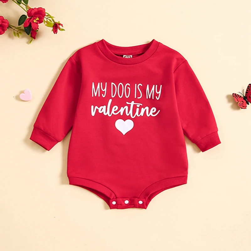 Newborn Baby Boy Girl Valentines s Day Outfit Be Mine Long Sleeve Sweatshirt Bubble Romper Oversized Sweater Romper