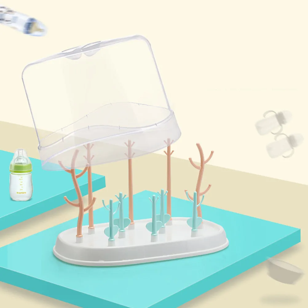 

Baby Bottle Drying Rack Branches Shape Multifunction Detachable Pegs Draining Tray Dust-Proof Cover Baby Bottle Dryer Organizer