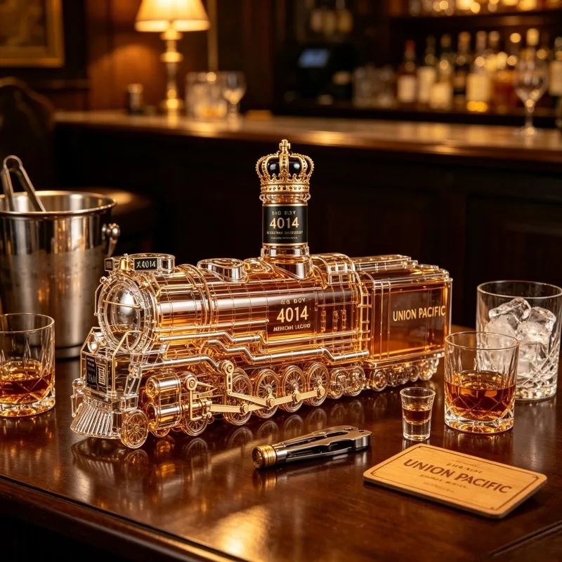 Big Boy 4014 Glass Decanter Steam Train Shaped Whiskey Bottle Union Pacific Railroad Collectible Bar Decoration