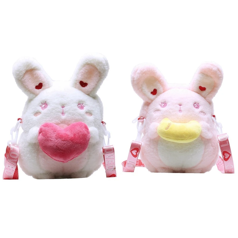 

2X Bag Girl Cute Rabbit Messenger Bag Girl Purse Storage Bag Messenger Shoulder Bag Rabbit Bag Girl Heart White & Pink