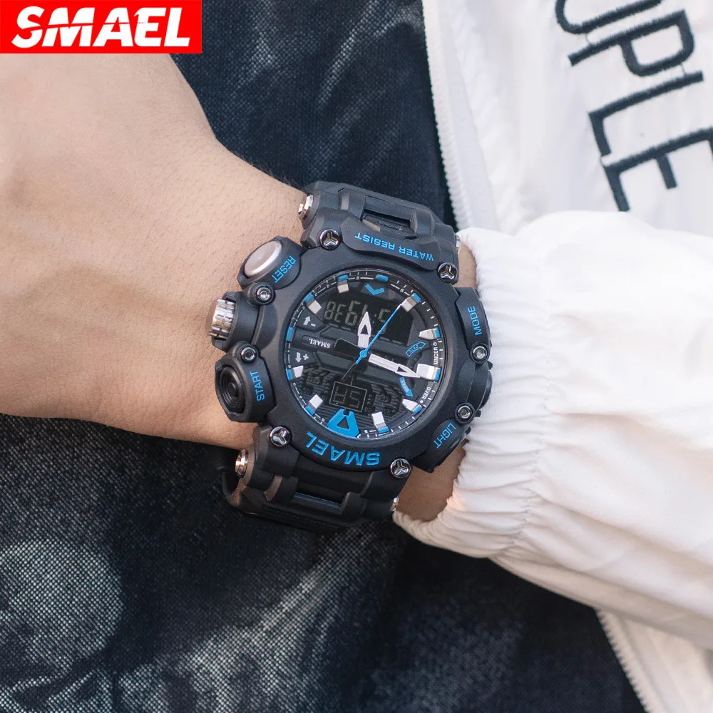 SMAEL 전술 대형 다이얼, 맞춤형 트렌드 다기능 방수 야외 스포츠 남성용 시계 디지털 손목 시계