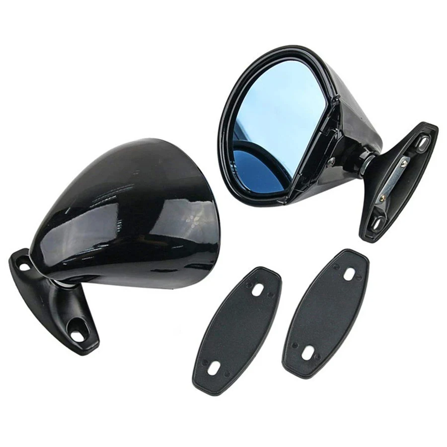 2pcs Vintage Style Classic Retro Rearview Mirror PAIR Universal Glossy Black Door Side Wing View Mirror L+R