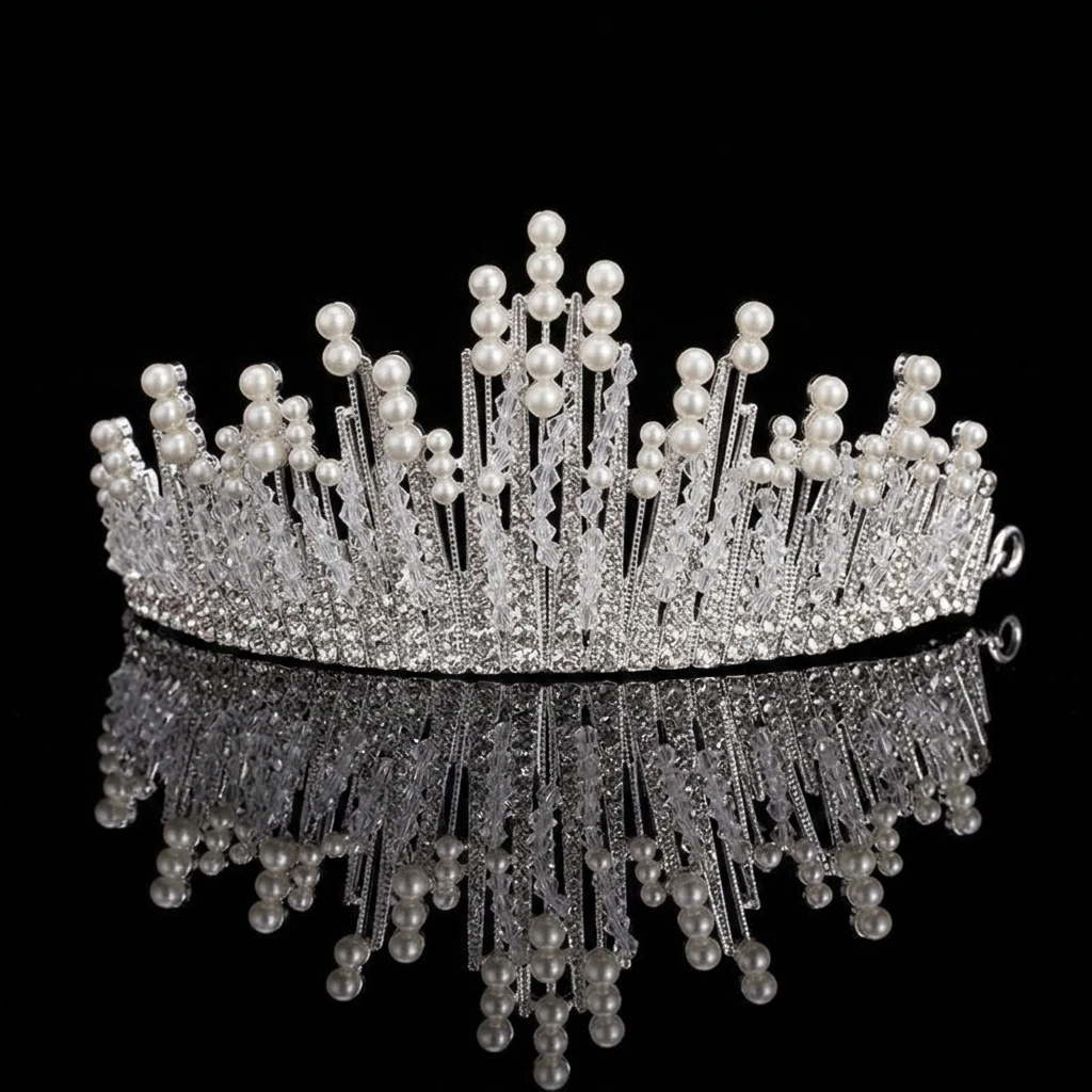Bridal Pearl Crown Headpiece Elegant Rhinestone Headbands For Bride Wedding Ceremony And Formal Events Hair Jewelry Ornaments view 2