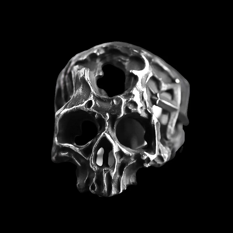 Hip-Hop Men's Biker Rings With Cross Ghost Hollow Head Skull Ring Punk Rock Biker Jewelry Accessories Wholesale