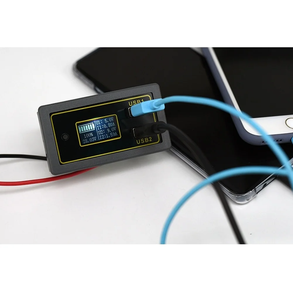 Car Battery Voltage Meter with Dual USB Fast for charger LCD Display and Safety Protection for 12V 24V Battery Types