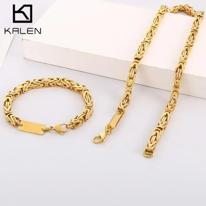 6MM Width Byzantine Chian Necklace ID Braceclet for Men Women Gold/Silver Color Motorcycle Stainless Steel Jewelry Hapiship