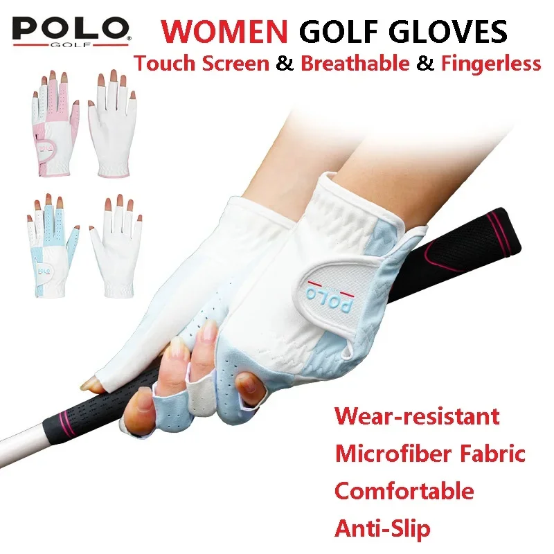 1 Pair Ladies Fingerless Golf Gloves Women Breathable Fashion Golf Mittens Slip-resistant Left Right Hand Gloves Touch Screen