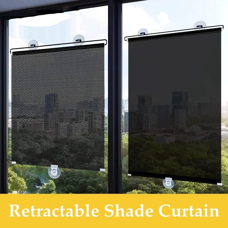 กระจกหน้าต่างม่านบังแดดลูกกลิ้งม่านห้องครัว Shade Punch-ฟรีถ้วยดูด Retractable Office ฉนวนกันความร้อนครีมกันแดดผ้าม่าน