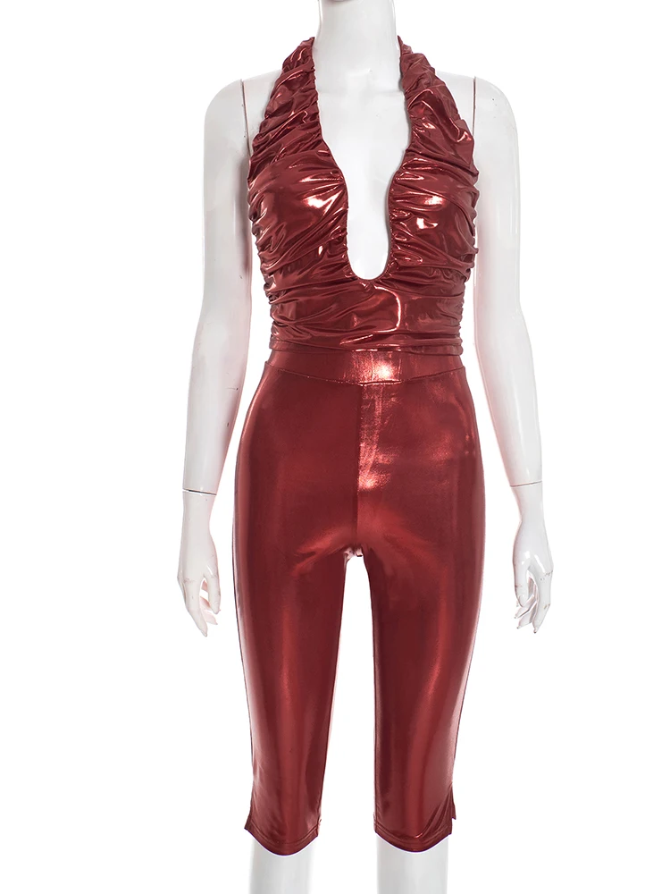 Cutenew عارية الذراعين محب 2 قطعة مجموعة المرأة شيك الرسن الدانتيل متابعة منخفضة الصدر تانك القمم + السراويل العجل هوتي حريري تمتد سليم كلوبوير