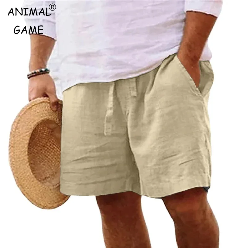 Summer Mens Linen Solid Color Short Lightweight Gym Pants Cotton Beach Shorts Men Fitness Sport Large Breathable Short Homme